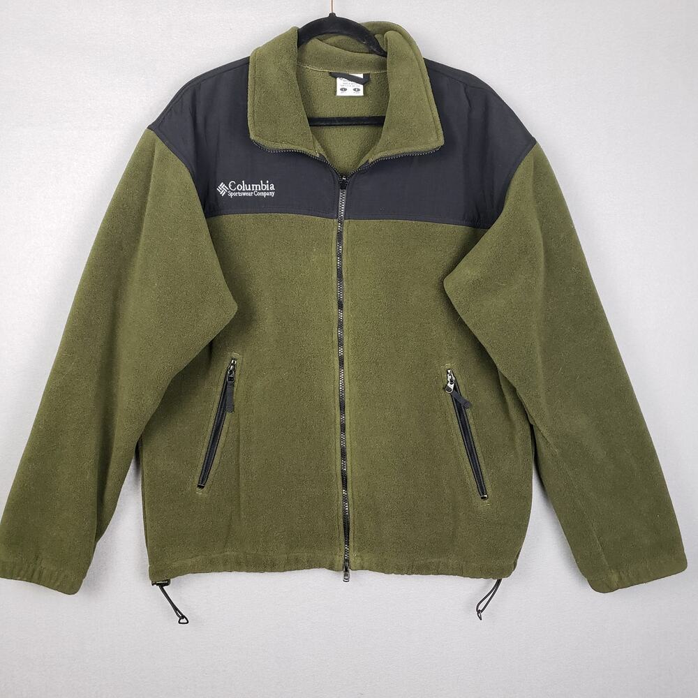 Columbia Mens Size L Full Zip Fleece Casual Jacket Green Black Two Tone Gorpcore